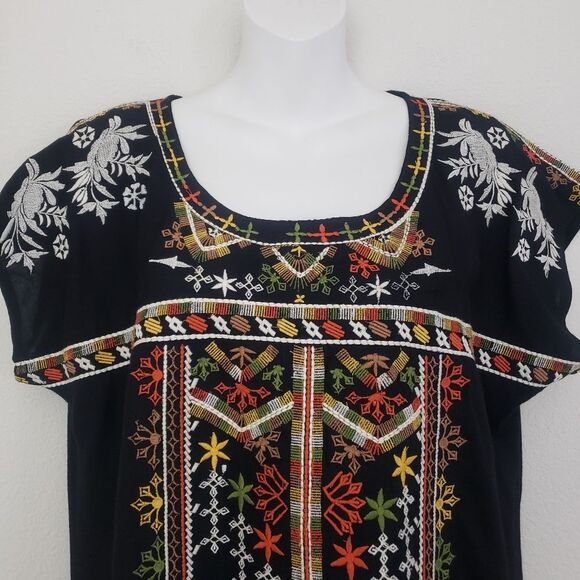 Gibson Latimer Shift Dress Medium Black Embroidered Boho Western Summer Casual - Picture 3 of 9